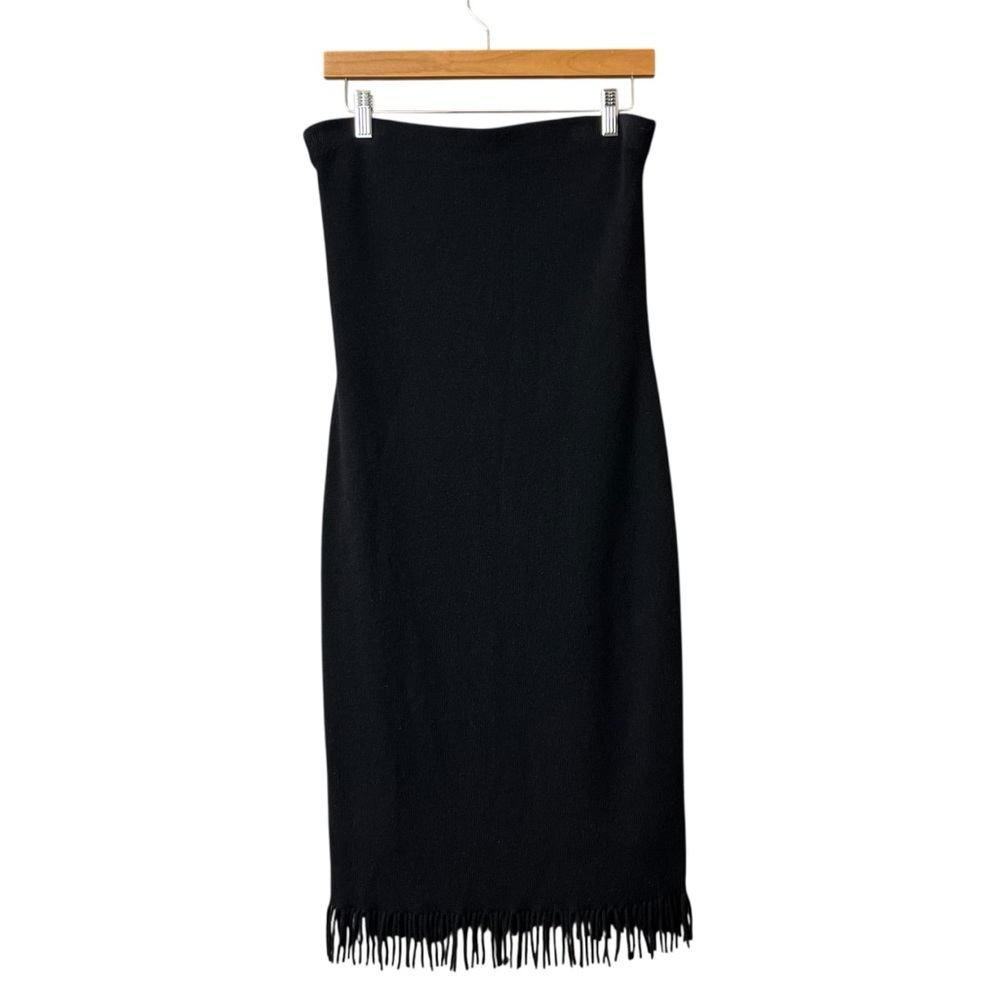 VTG Lauren Ralph Lauren Wool Strapless Black Below Knee Fringe Cocktail Dress M